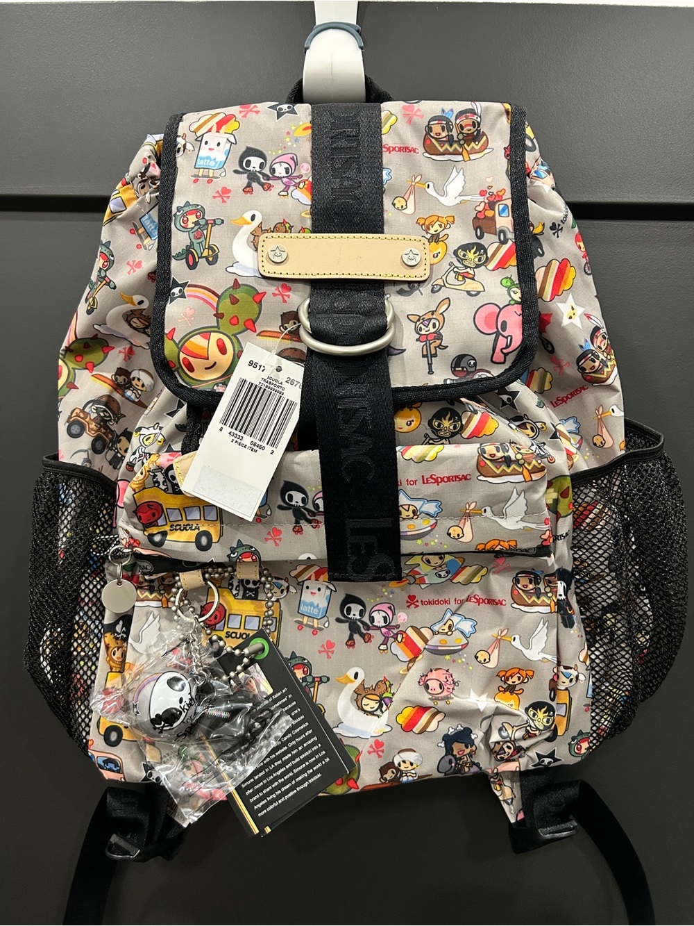 tokidoki x LeSportsac Scuola Backpack Knapsack Trasporto Travel Grey Gray